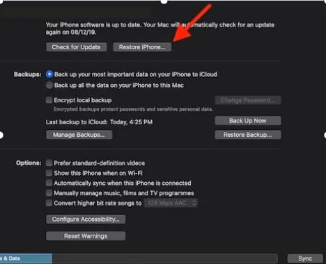 click on Restore iPhon