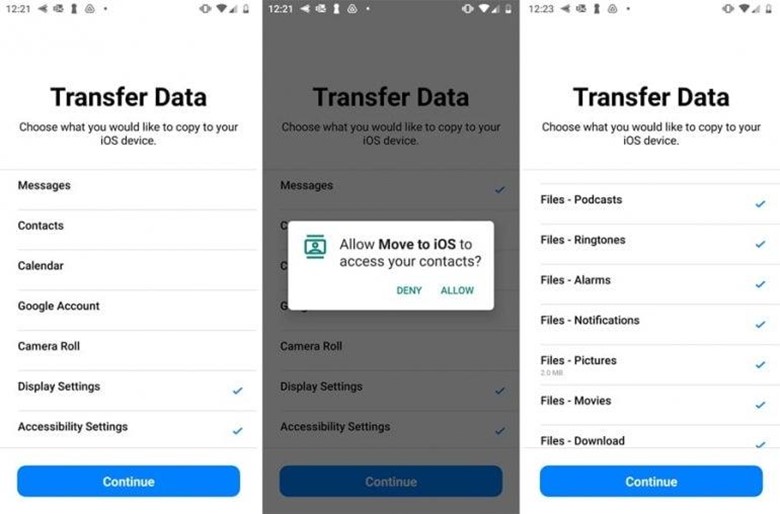 Select the content and files you want to transfer